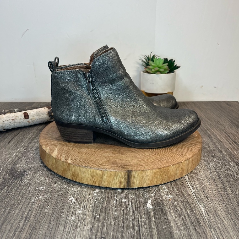 Lucky Brand | Basel Metallic Pewter Leather Ankle Boots in Genuine Leather 9.5